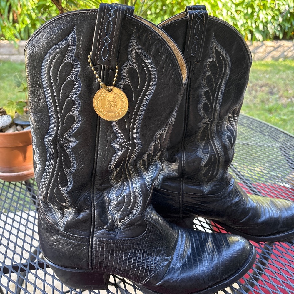 Authentic Vintage Black Tony Llama Lizard Cowboy Boots